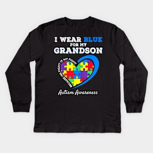 Grandma Grandpa I Wear Blue For My Grandson Autism Awareness Kids Long Sleeve T-Shirt